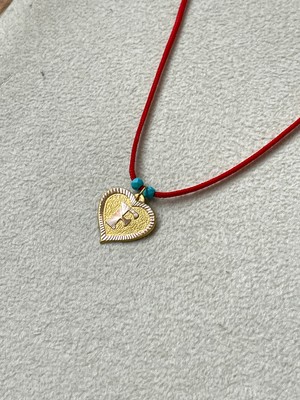 Rupen Kraft Kırmızı Ipli 14 Ayar Altın F Harfi Kolye Altın Kalpli Harf Kolye Altın Harf