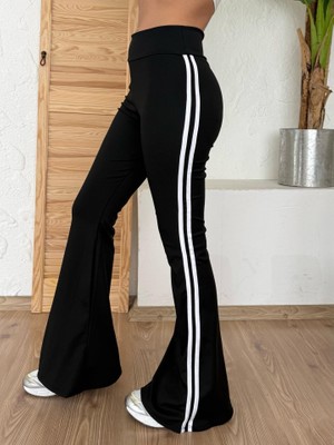 Beruflic Kadın Yüksek Bel Şerit Detaylı Ispanyol Paçalı Dalgıç Pantolon