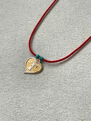 Rupen Kraft Kırmızı Ipli 14 Ayar Altın T Harfi Kolye Altın Kalpli Harf Kolye Altın Harf