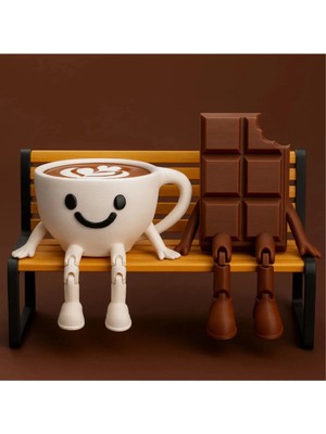 Elikaya TR Çok Sevimli Bank Üzerinde Çikolata ve Espresso Biblo Seti / 3'lü Dekoratif Figür Hediyelik Çeyizlik