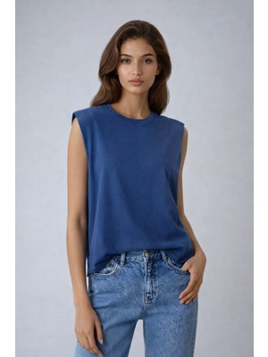 Poupee Vatkalı Kolsuz Penye Kadın Bluz, Kolsuz T-Shirt, Kadın T-Shirt, Vatkalı T-Shirt, Örme Kadın T-Shirt
