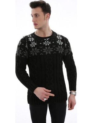 Evolaria Erkek Kar Desenli Kapartma Baskılı Kışlık Kalın Günlük Triko Kazak