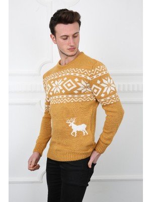 Evolaria Erkek Geyik Desenli Kalın Kışlık Günlük Triko Kazak