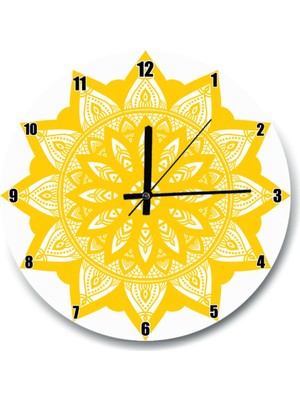 UltraMint Şık Sarı Renkli Motifli 30X30 cm Duvar Saati, Modern Dekoratif Tasarım