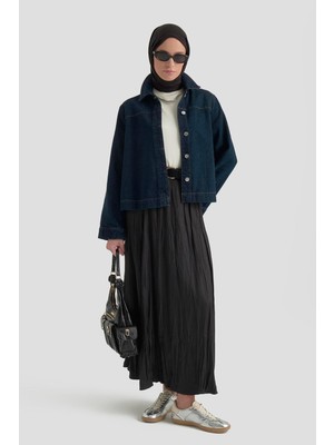 Armine Kırışık Efektli Saten Etek Siyah