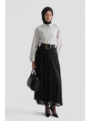 Armine Dantelli Piliseli Etek Siyah