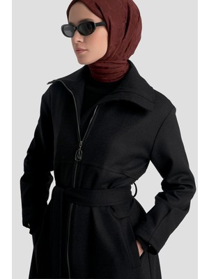 Armine Fermuarlı Kaşe Pardesü 25KT1801 Siyah