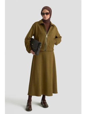 Armine Bomber Ceketli Örme Takım 25KT1619 Yağ Yeşili