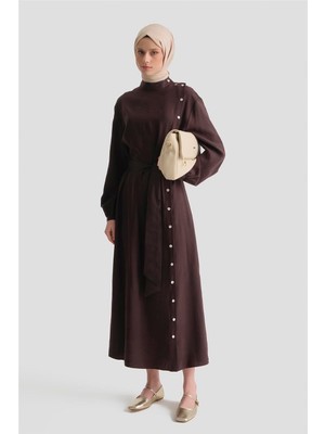 Armine Sedefli Modal Elbise Acı Kahve