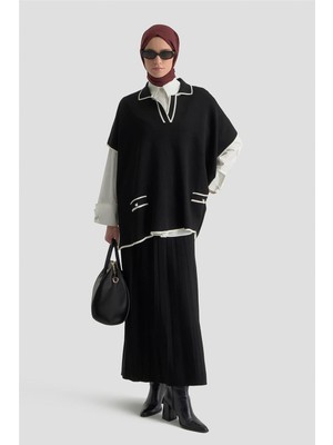 Armine Inci Detaylı Pelerinli Etek Takım 25KD6020 Siyah