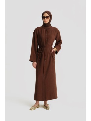 Armine Modal Bağlama Detaylı Elbise Kahve