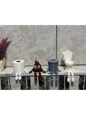 Elikaya TR 4'lü Eğlenceli Banyo Dekoratif Figür Seti /tuvalet Kağıdı, Kaka Emojisi, Çöp Kovası, Klozet Aksesua