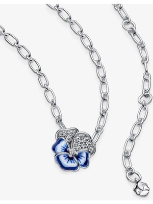 Normadia 925 Ayar Gümüş Mavi Menekşe Temalı Zarif ve Şık Kolye