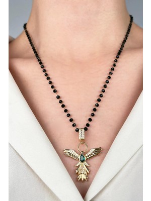 Normadia Zümrüt Renkli Boncuk Zincirli Çelik Kolye, Şık ve Zarif Takı Koleksiyonu