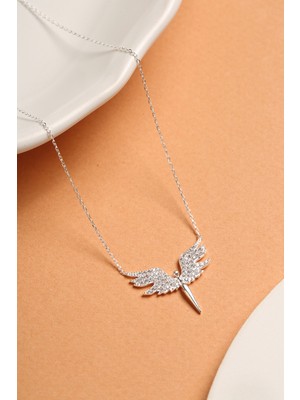 Normadia Beyaz Taşlı 925 Ayar Gümüş Mikail Meleği Kolye