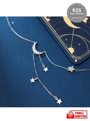 Normadia 925 Ayar Gümüş Ay Yıldız Kolye, Şık ve Modern Tasarım