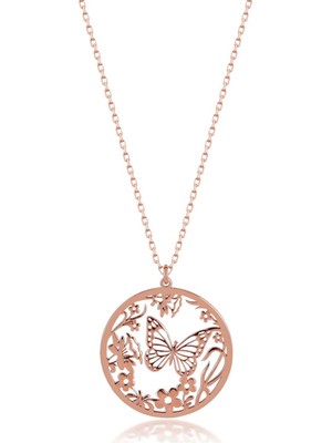 Normadia Işlemeli Kelebek ve Çiçek Temalı Gümüş Kolye, Şık ve Zarif Tasarım