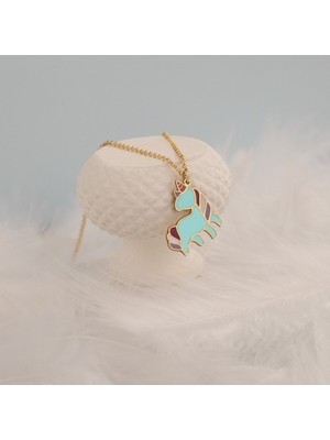 Normadia 925 Ayar Gümüş Mineli Unicorn Kolye Turkuaz Mavi Renkli Takı