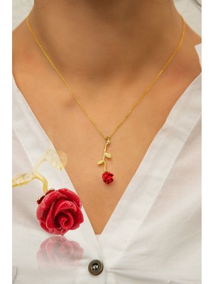 Normadia Gülüm Kolye Gümüş ve Altın Kaplama Mercan Taşlı Şıklık