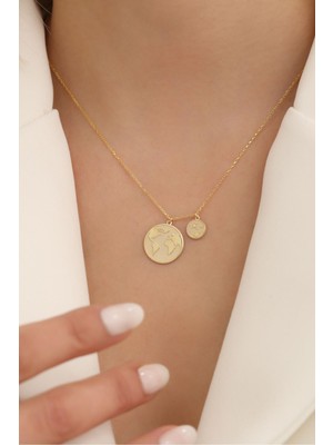 Normadia 925 Ayar Gümüş Dünya ve Ay Kolye, Zarif Takı, Şık ve Parlak Hediyelik