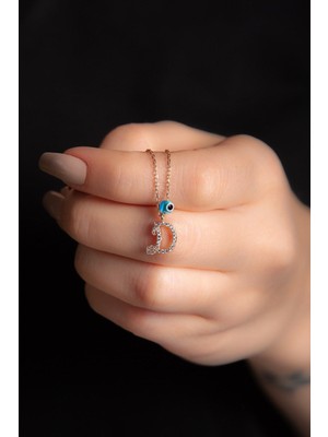 Normadia Beyaz Zirkon E Harf Rose Gümüş Altın Kaplama Kadın Kolye