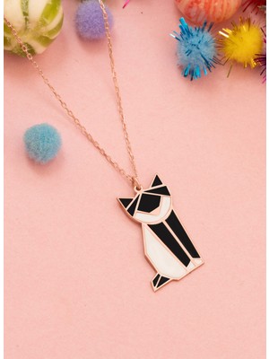 Normadia 925 Ayar Gümüş Mineli Siyah Kedi Kolye Şık Takı