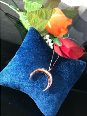 Normadia Kadınlar Için Gümüş Ters Hilal Kolye, Rose Renk, 925 Ayar Gümüş