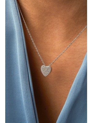 Normadia Şık Kalpli Kolye, 18 Ayar Rodyum ve Beyaz Altın Kaplama
