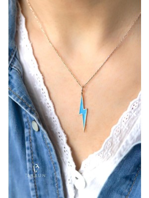 Normadia Mineli Neon Şimşek Gümüş Rose Pembe Zincir Kolye