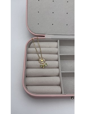 Normadia Altın Sarısı Zirkon Taşlı Papatya Kolye, Çelik Tasarım, Hediye Kutusunda