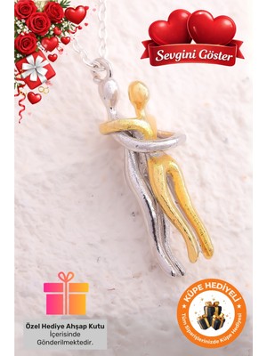 Normadia 925 Ayar Gümüş Kaplama Sarılan Sevgili Kolyesi Hediye Kutulu