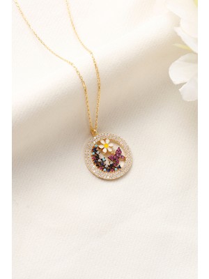 Normadia Gümüş 925 Ayar Kelebek ve Papatya Tasarımlı Kadın Kolye