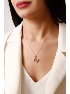 Normadia 925 Ayar Gümüş Rose Bombe N Harf Kolye, Şık ve Zarif Tasarım