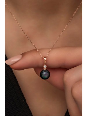 Normadia 925 Ayar Gümüş Siyah Barok Inci Şık Kolye