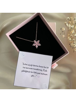 Normadia 925 Ayar Gümüş Rose Pembe Taşlı Lotus Çiçek Kadın Kolye