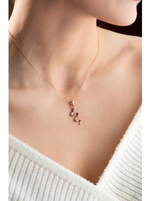 Normadia 925 Ayar Mavi Mineli Yılan Tasarım Gümüş Kolye