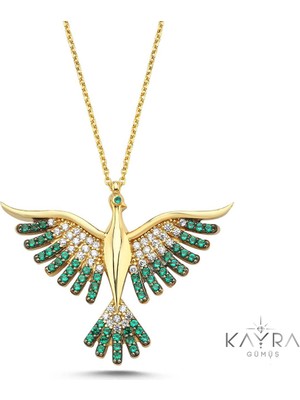 Normadia Yeşil Taşlı Anka Kuşu Altın Kaplama Şık Kolye GM89