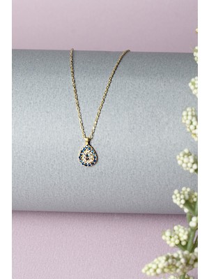 Normadia Mavi Taşlı 925 Ayar Gümüş Damla Nazar Boncuğu Kolye