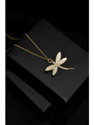 Normadia 925 Ayar Gümüş Gold Kaplama Sedef Zirkon Yusufçuk Kolye