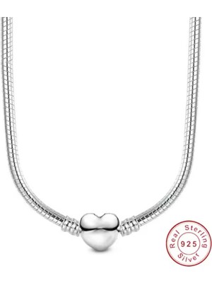 Normadia Şık Gümüş Kalp ve Yılan Zincirli Kadın Kolyesi