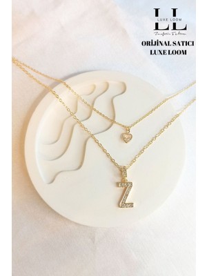 Normadia Kadın Çelik Gold Zirkon Kalpli Z Harfli Çift Katman Kolye