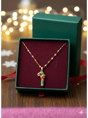 Normadia Baston Şekerli Noel Kolyesi, 316L Çelik, Hediye Kutulu, Şık Yılbaşı Takısı