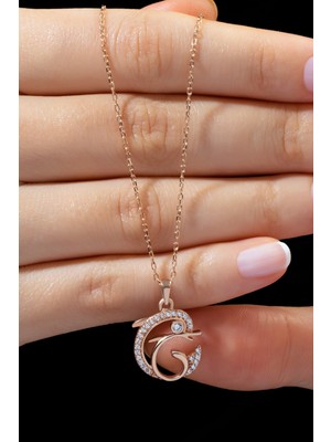 Normadia Kadın Gümüş Yunus Kolye, Rose Kaplama, Şık ve Zarif Takı Tasarımı