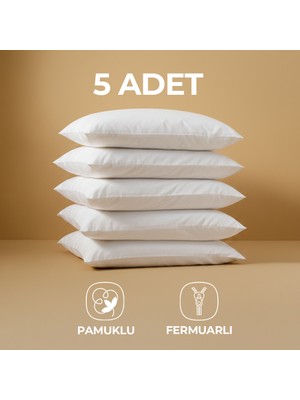 Morpheus Home 5'li Pamuklu Fermuarlı Iç Yastık Kılıfı Beyaz Renkli Iç Astar Yastık Iç Kılıfı 50 x 70 cm Şilte