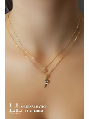 Normadia Kadın Çelik Gold Zirkon Kalpli P Harfli Çift Katman Kolye