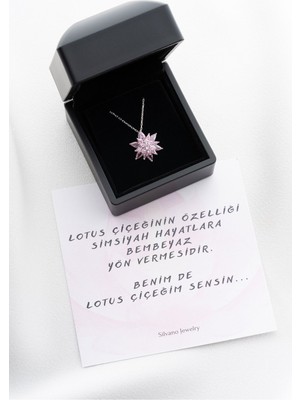 Normadia Işıklı Pembe Lotus Çiçekli 925 Ayar Gümüş Kolye