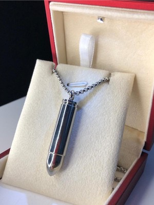 Normadia Şık Erkek Çelik Kolye, Işıklı Mermi Tasarımı, Hediyelik Kutuda