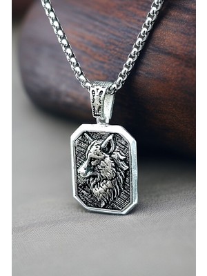 Normadia Şık Gümüş Kaplama Paslanmaz Çelik Erkek Bozkurt Türk Madalyon Kolye