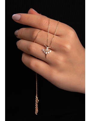 Normadia Şık Gümüş Rose Balerin Kolye, 925 Ayar Altın Kaplama Kadın Takısı