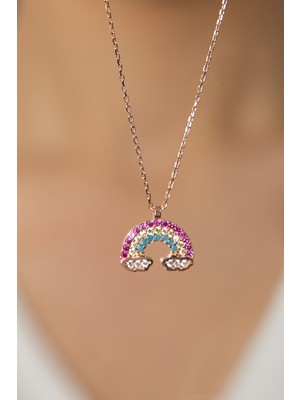 Normadia Kadın Gökkuşağı Bulut Detaylı 925 Ayar Gümüş Kolye